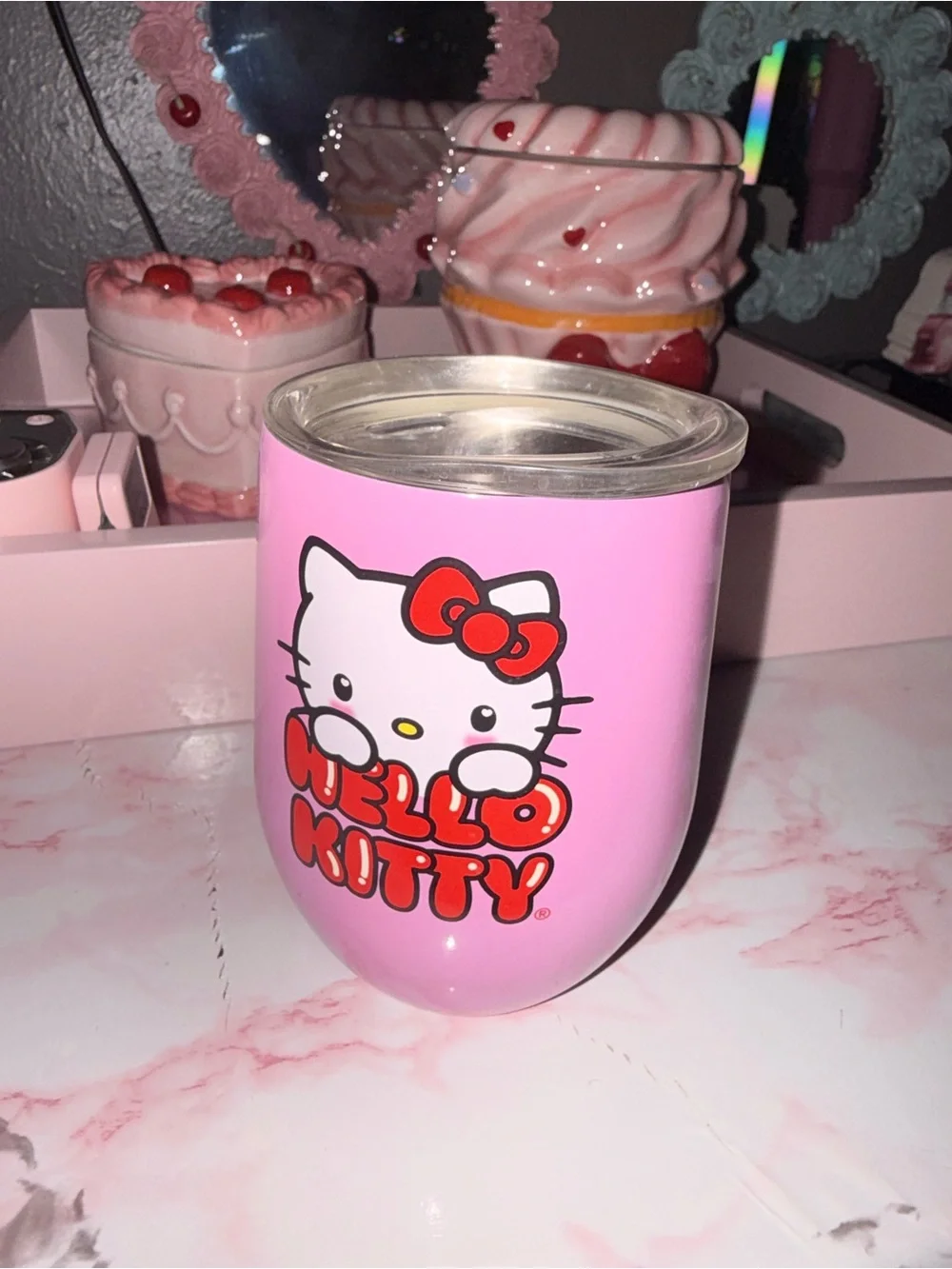 Hello Kitty Pink Travel Tumbler with Red Logo